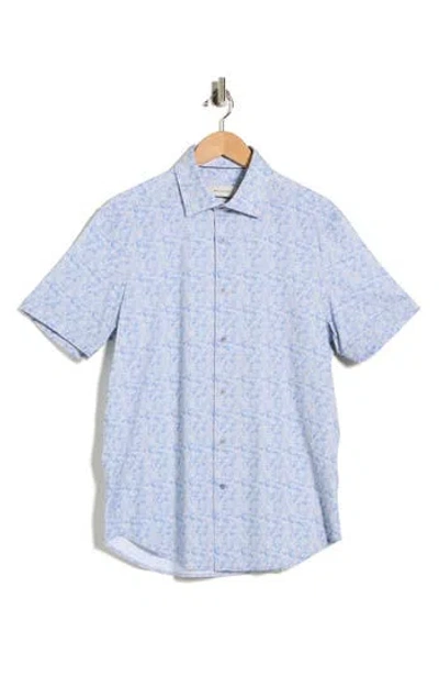 Bugatchi Abstract Print Stretch Cotton Short Sleeve Button-up Shirt In Blue