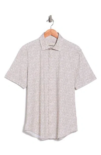 Bugatchi Abstract Print Stretch Cotton Short Sleeve Button-up Shirt In Neutral