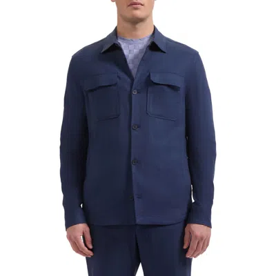 Bugatchi Aerolinen Linen Blend Shirt Jacket In Blue