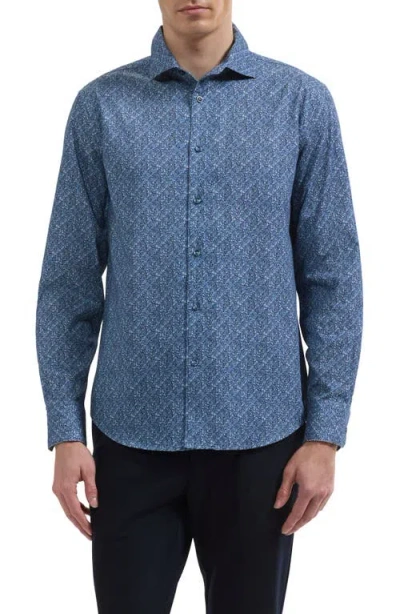 Bugatchi Alvin Shaped Fit Print Cotton Shirt In Blue