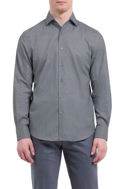 Bugatchi Alvin Trim Fit Micro Houndstooth Brushed Cotton Button-up Shirt In Gray