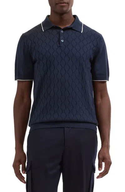 Bugatchi Argyle Short Sleeve Polo Sweater In Navy