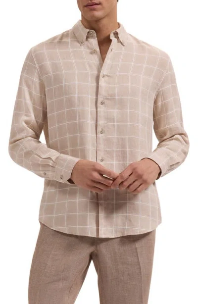 Bugatchi Austin Shaped Fit Windowpane Check Linen & Cotton Button-down Shirt In Multi