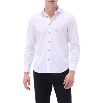 Bugatchi Axel Floral Jacquard Shaped Fit Button-up Shirt In White