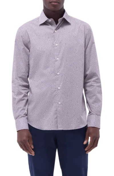 Bugatchi Axel Geo Print Shaped Fit Stretch Cotton Button-up Shirt In Dusty Pink