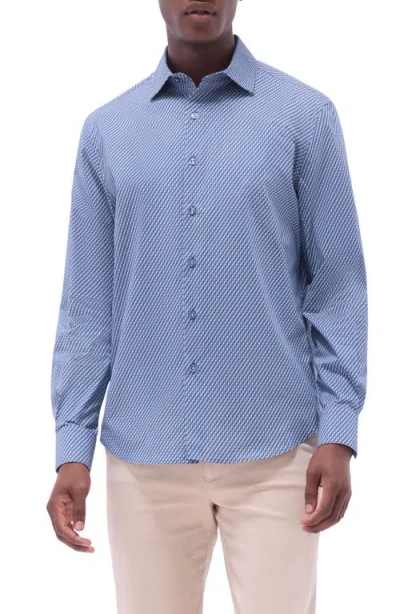 Bugatchi Axel Geo Print Shaped Fit Stretch Cotton Button-up Shirt In Steel