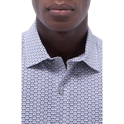 Bugatchi Axel Geo Print Shaped Fit Stretch Cotton Button-up Shirt In Zinc