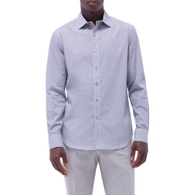 Bugatchi Axel Geo Print Shaped Fit Stretch Cotton Button-up Shirt In Gray