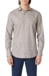 Bugatchi Axel Leaf Print Stretch Button-up Shirt In Khaki
