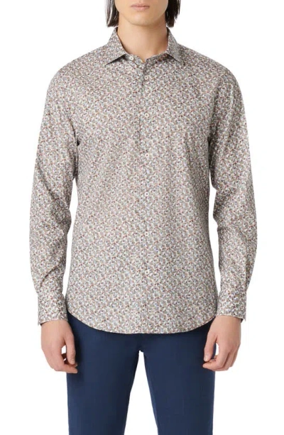 Bugatchi Axel Leaf Print Stretch Button-up Shirt In Copper