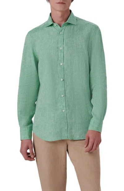 Bugatchi Axel Linen Button-up Shirt In Jade