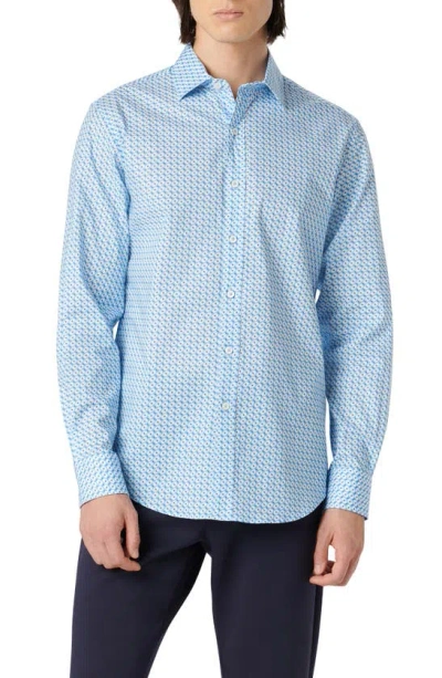 Bugatchi Axel Neat Stretch Button-up Shirt In Classic Blue