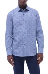 Bugatchi Axel Ogee Print Shaped Fit Stretch Cotton Button-up Shirt In Steel