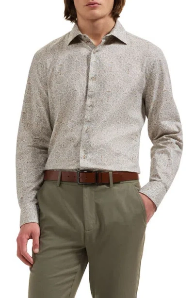 Bugatchi Axel Patterned Shaped Fit Button-up Shirt In Neutral