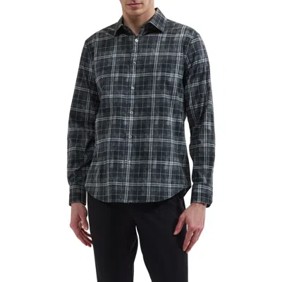Bugatchi Axel Plaid Long Sleeve Shaped Shirt In Black