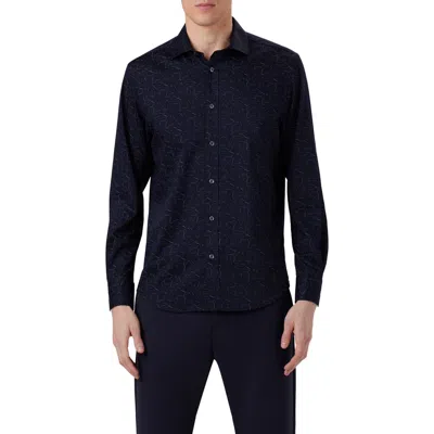 BUGATCHI BUGATCHI AXEL SHAPED FIT ABSTRACT PRINT PERFORMANCE BUTTON-UP SHIRT