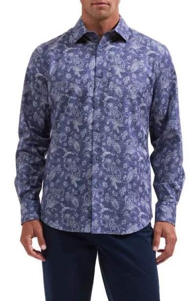 Bugatchi Axel Shaped Fit Button-up Shirt In Blue