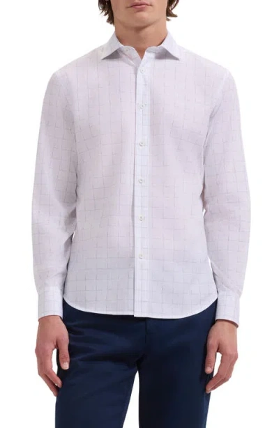 Bugatchi Axel Shaped Fit Check Button-up Shirt In White