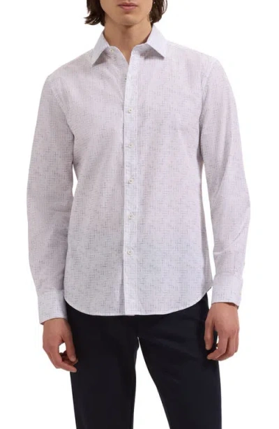 Bugatchi Axel Shaped Fit Crosshatch Print Cotton Button-up Shirt In White