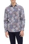 Bugatchi Axel Shaped Fit Floral Chevron Print Stretch Button-up Shirt In Caramel