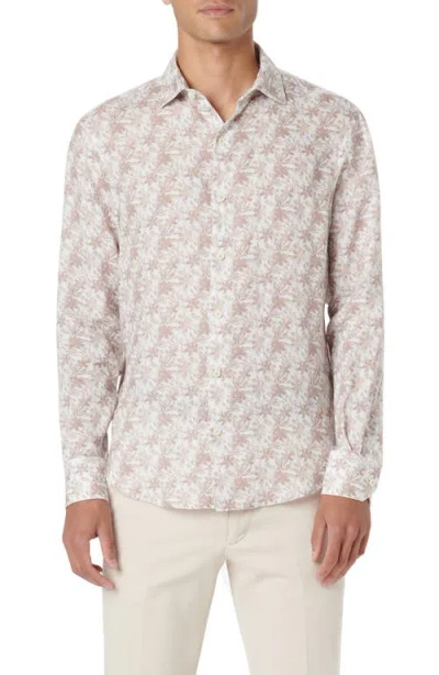 Bugatchi Axel Shaped Fit Floral Linen Button-up Shirt In Caramel