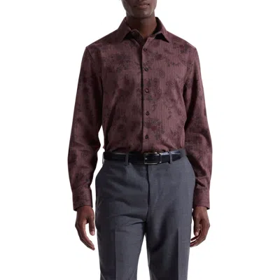 Bugatchi Axel Shaped Fit Floral Paisley Button-up Shirt In Burgundy
