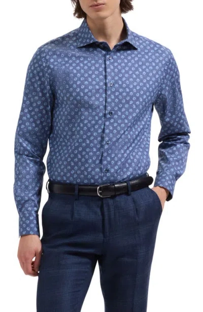Bugatchi Axel Shaped Fit Floral Print Cotton Button-up Shirt In Blue