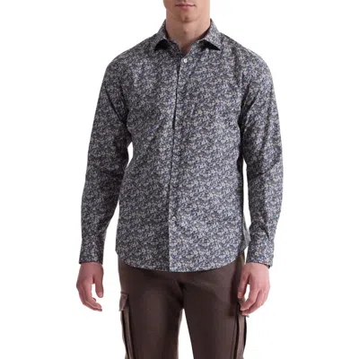 Bugatchi Axel Shaped Fit Floral Stretch Button-up Shirt In Gray