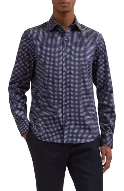Bugatchi Axel Shaped Fit Geo Floral Stretch Cotton Button-up Shirt In Blue