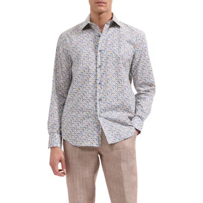 Bugatchi Axel Shaped Fit Geo Floral Stretch Cotton Button-up Shirt In Gray