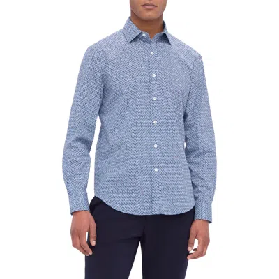 Bugatchi Axel Shaped Fit Geo Print Stretch Button-up Shirt In Classic Blue