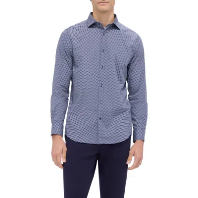 Bugatchi Axel Shaped Fit Geo Print Stretch Button-up Shirt In Navy