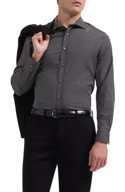 Bugatchi Axel Shaped Fit Geo Print Stretch Cotton Button-up Shirt In Black