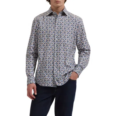 Bugatchi Axel Shaped Fit Geo Print Stretch Cotton Button-up Shirt In Black