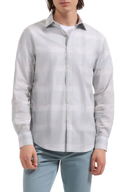 Bugatchi Axel Shaped Fit Glen Plaid Stretch Cotton Button-up Shirt In Gray