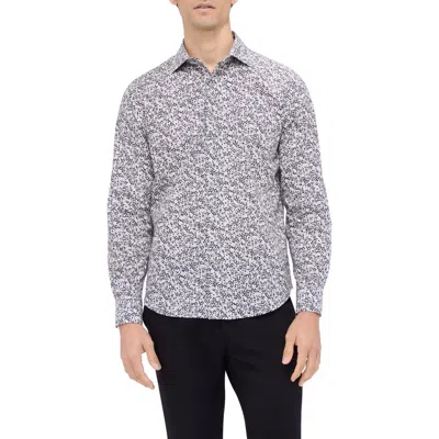 Bugatchi Axel Shaped Fit Leaf Print Stretch Cotton Button-up Shirt In White