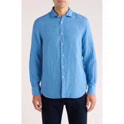 Bugatchi Axel Shaped Fit Linen Button-up Shirt In Blue