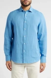 Bugatchi Axel Shaped Fit Linen Button-up Shirt In Blue
