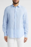 Bugatchi Axel Shaped Fit Linen Button-up Shirt In Blue
