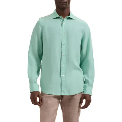 Bugatchi Axel Shaped Fit Linen Button-up Shirt In Green