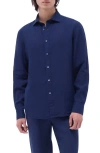 Bugatchi Axel Shaped Fit Linen Button-up Shirt In Navy
