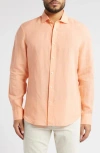 Bugatchi Axel Shaped Fit Linen Button-up Shirt In Orange