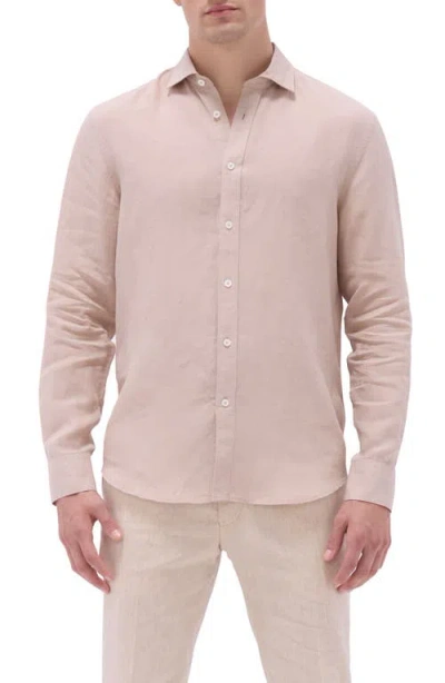 Bugatchi Axel Shaped Fit Linen Button-up Shirt In Sand