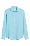 Bugatchi Axel Shaped Fit Linen Button-up Shirt In Turquoise