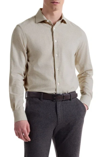Bugatchi Axel Shaped Fit Micro Gingham Button-up Shirt In Neutral