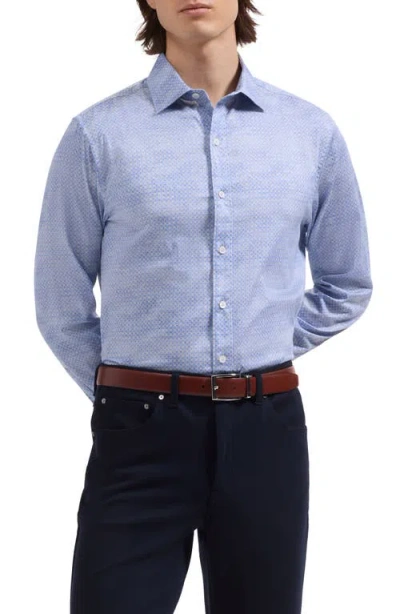 Bugatchi Axel Shaped Fit Mini Check Stretch Cotton Button-up Shirt In Blue