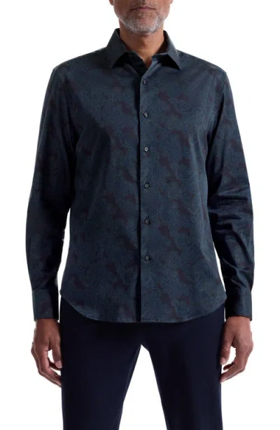Bugatchi Axel Shaped Fit Paisley Stretch Button-up Shirt In Blue