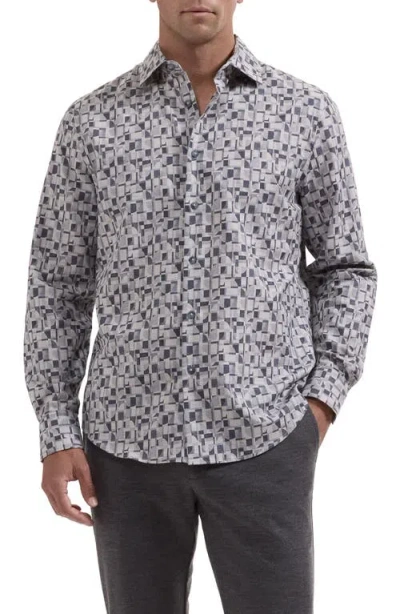 Bugatchi Axel Shaped Fit Print Button-up Shirt In Gray
