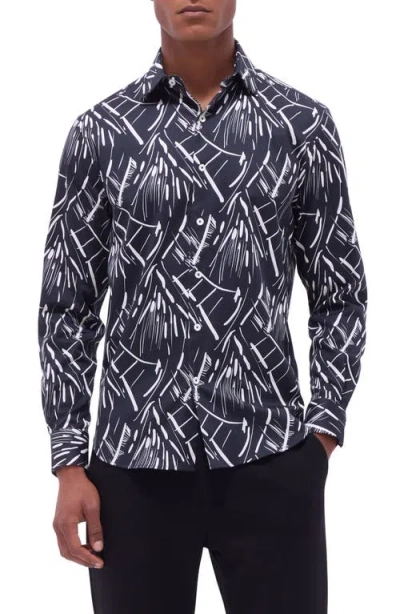 Bugatchi Axel Shaped Fit Stretch Cotton Button-up Shirt In Black