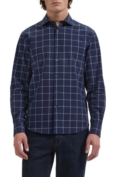 Bugatchi Axel Shaped Fit Stretch Cotton Button-up Shirt In Blue